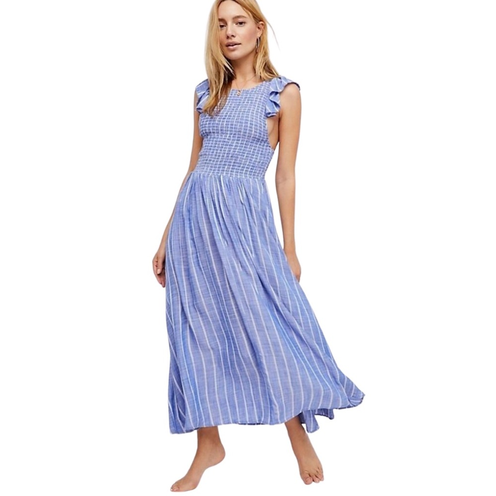 Free People chambray butterflies sleeve maxi dress sz XS